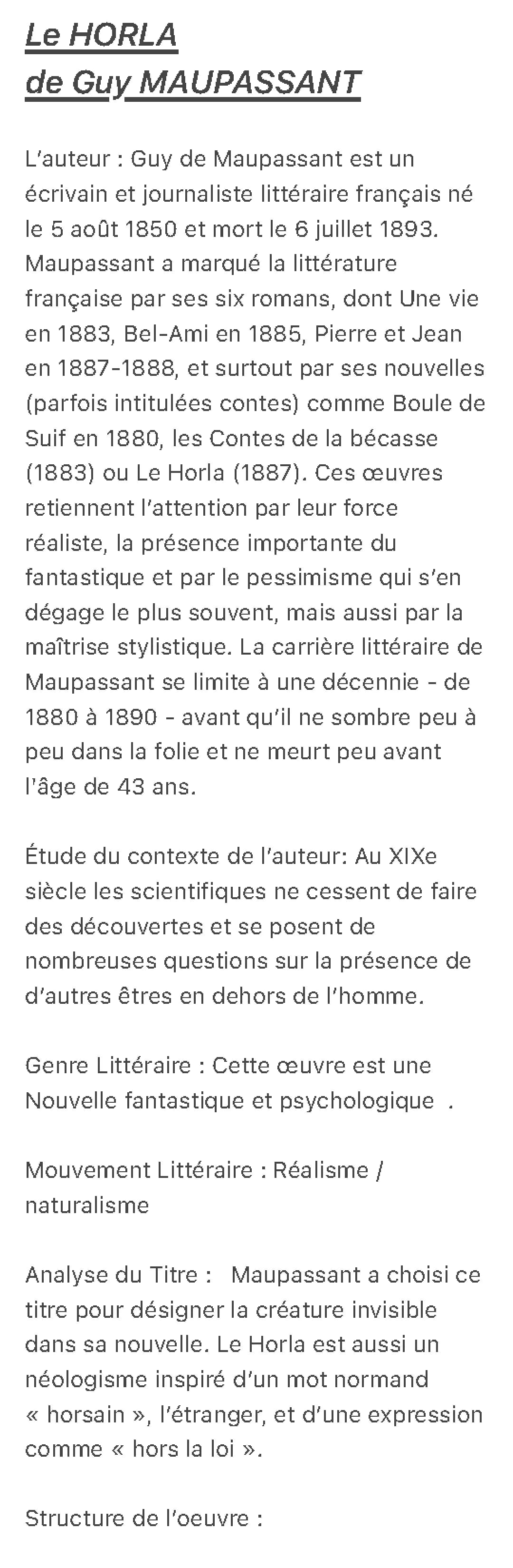 Le Horla questionnaire corrigé et analyse 4ème