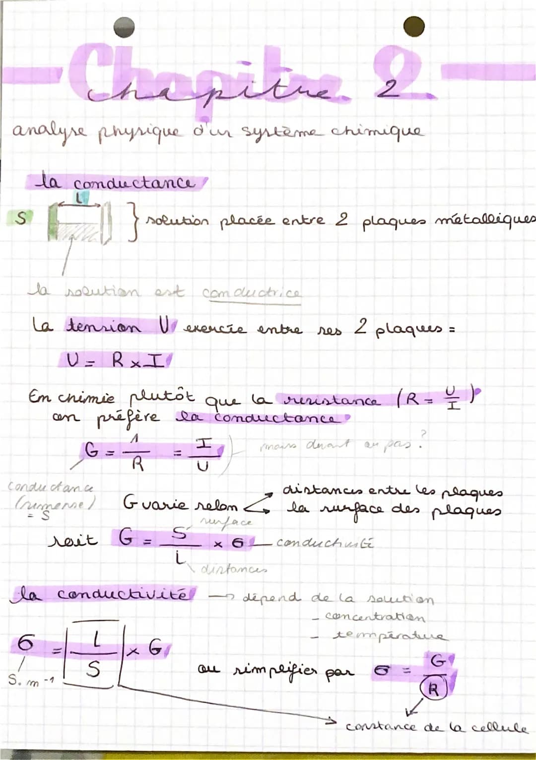 Chapitre
2
analyse physique d'un système chimique
la conductance
[₂1]
la solution est.
com ductrice
La tension U exercée entre
S
6
G
S.m-1
U