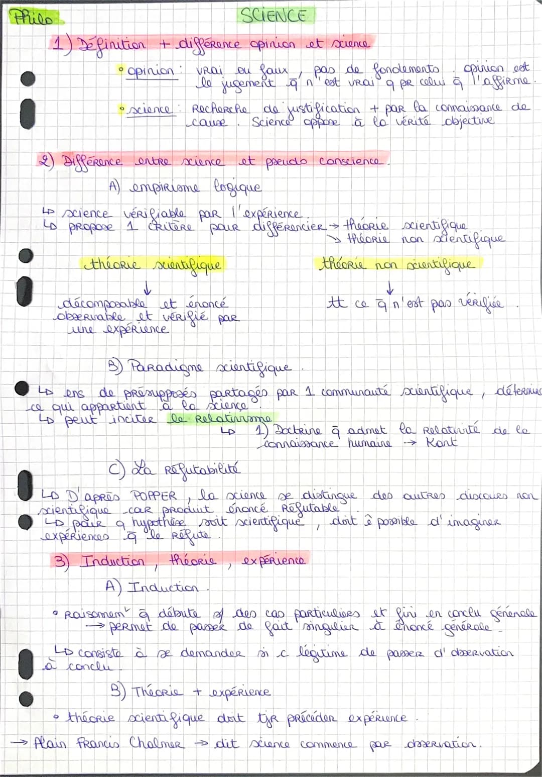 Philo
SCIENCE
1) Définition + différence opinion et science
• Opinion: VRai ou faux pas de fondements
opinion est
le jugement n'est vrai q P
