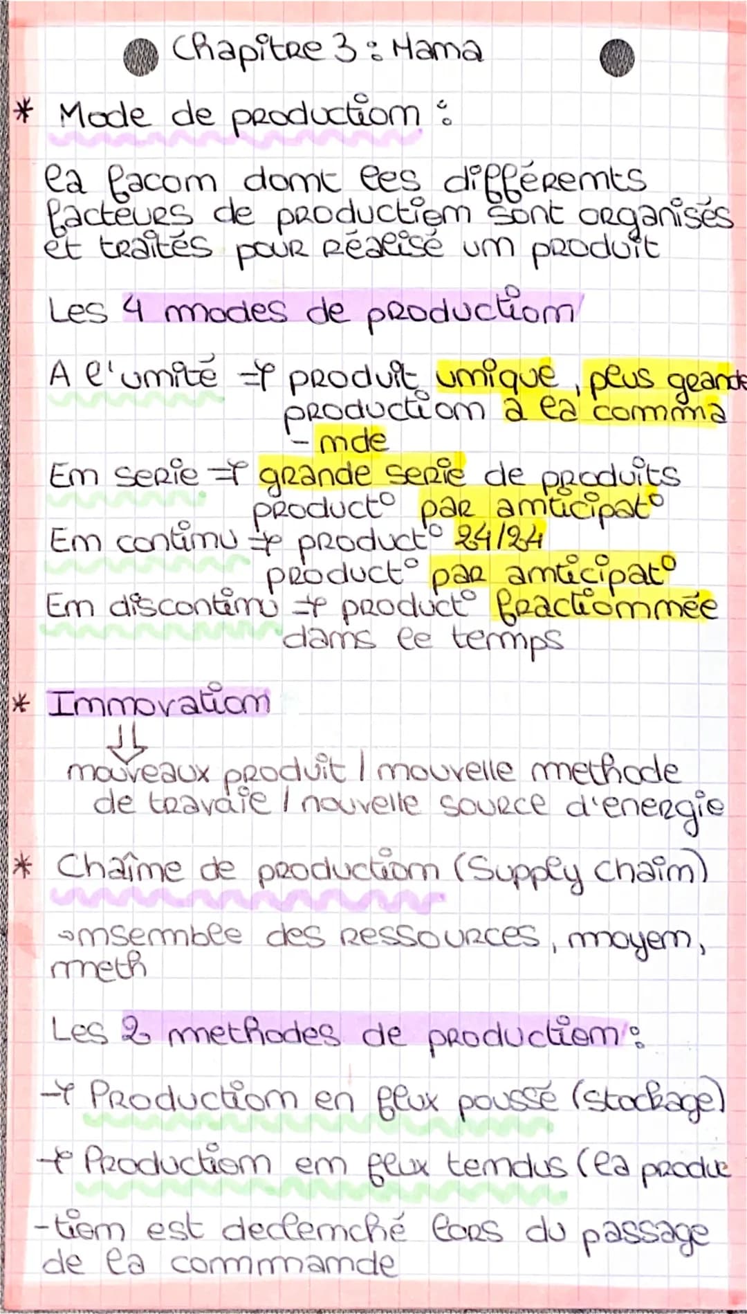 Chapitre 3 : Hama
* Mode de production &
ea facom domt les differemts
facteurs de productiem sont organisés
et traités pour réalisé um produ