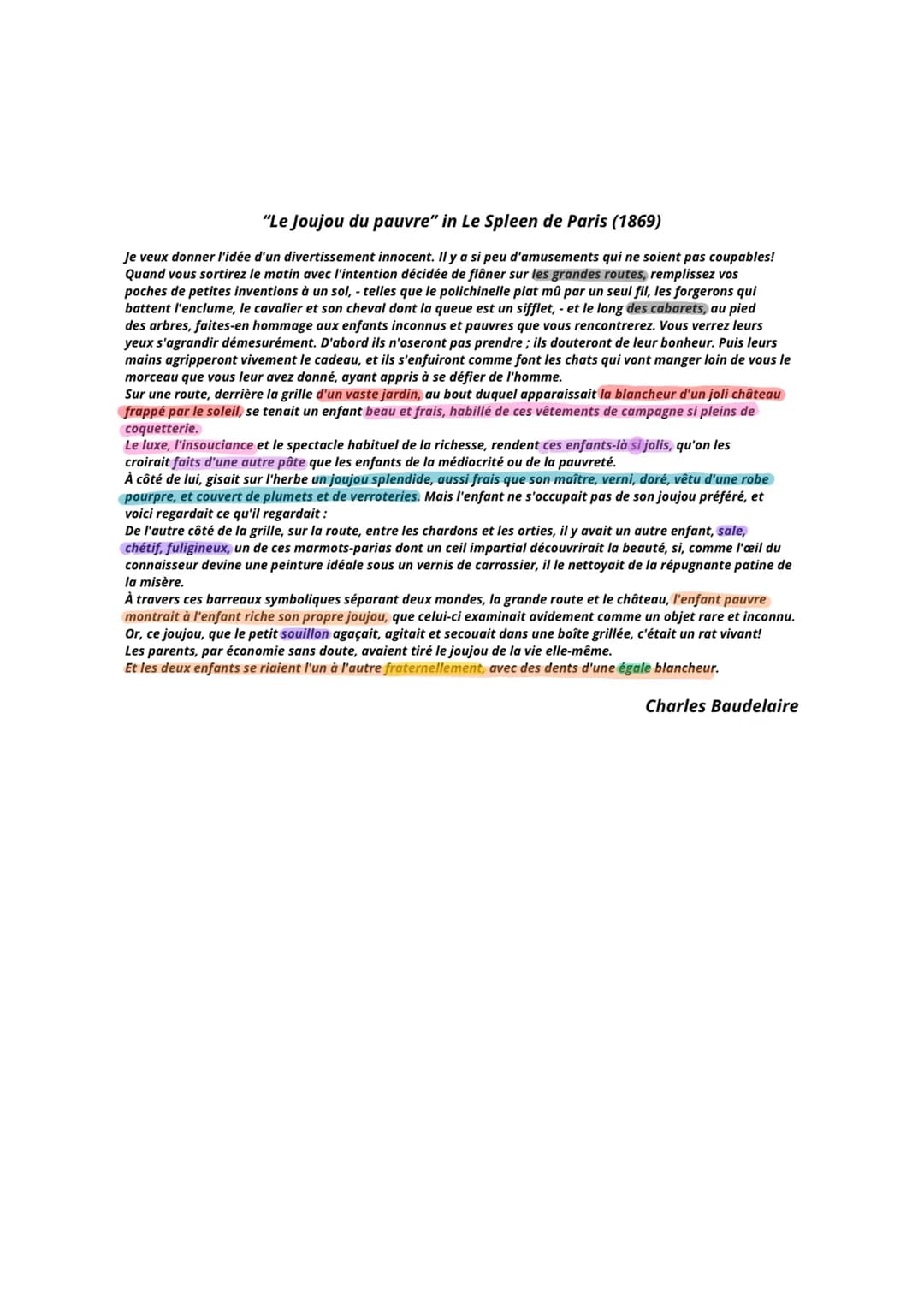 "Le Joujou du pauvre"
PARCOURS ASSOCIÉ "COMBATTRE POUR L'ÉGALITÉ" / LIGNE 1-25
INTRODUCTION :
CONCLUSION:
Dans son receuil. Le Spleen de Par