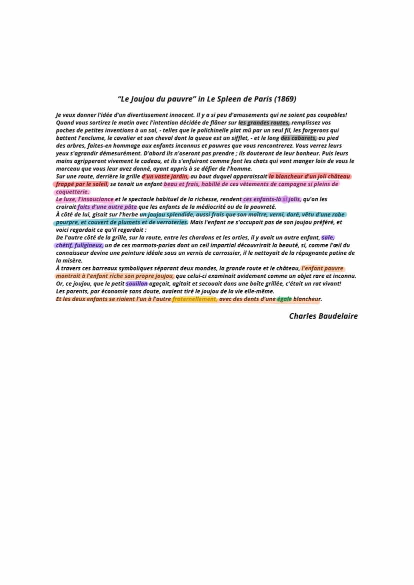 "Le Joujou du pauvre"
PARCOURS ASSOCIÉ "COMBATTRE POUR L'ÉGALITÉ" / LIGNE 1-25
INTRODUCTION :
CONCLUSION:
Dans son receuil. Le Spleen de Par