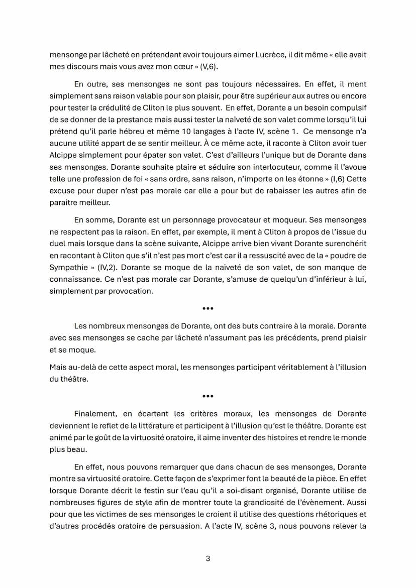 # Dissertation n°1 le Menteur

Dans l'Illusion comique de Corneille (1635), du fond de sa grotte, un magicien,
Alcandre, crée des images ani