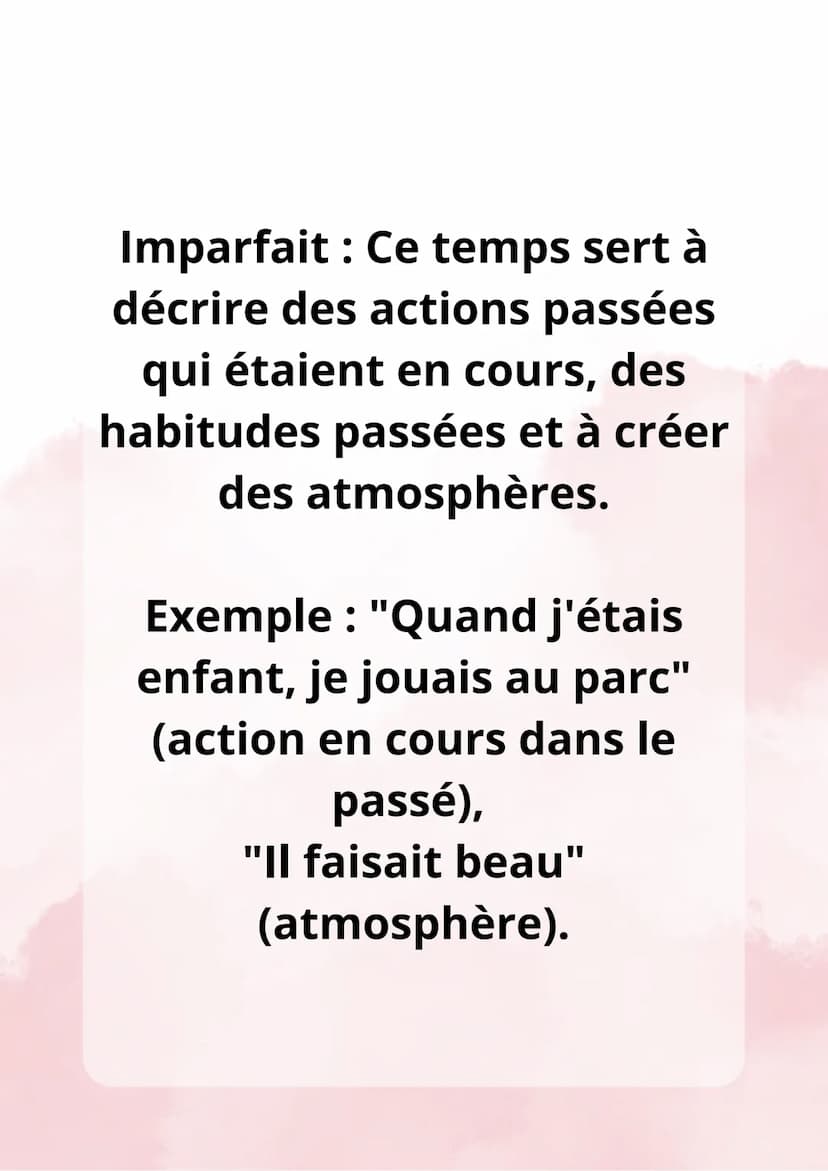 Les Valeurs de
Temps Présent : Ce temps est utilisé
pour parler d'actions qui se
déroulent actuellement,
d'habitudes, de vérités
générales e