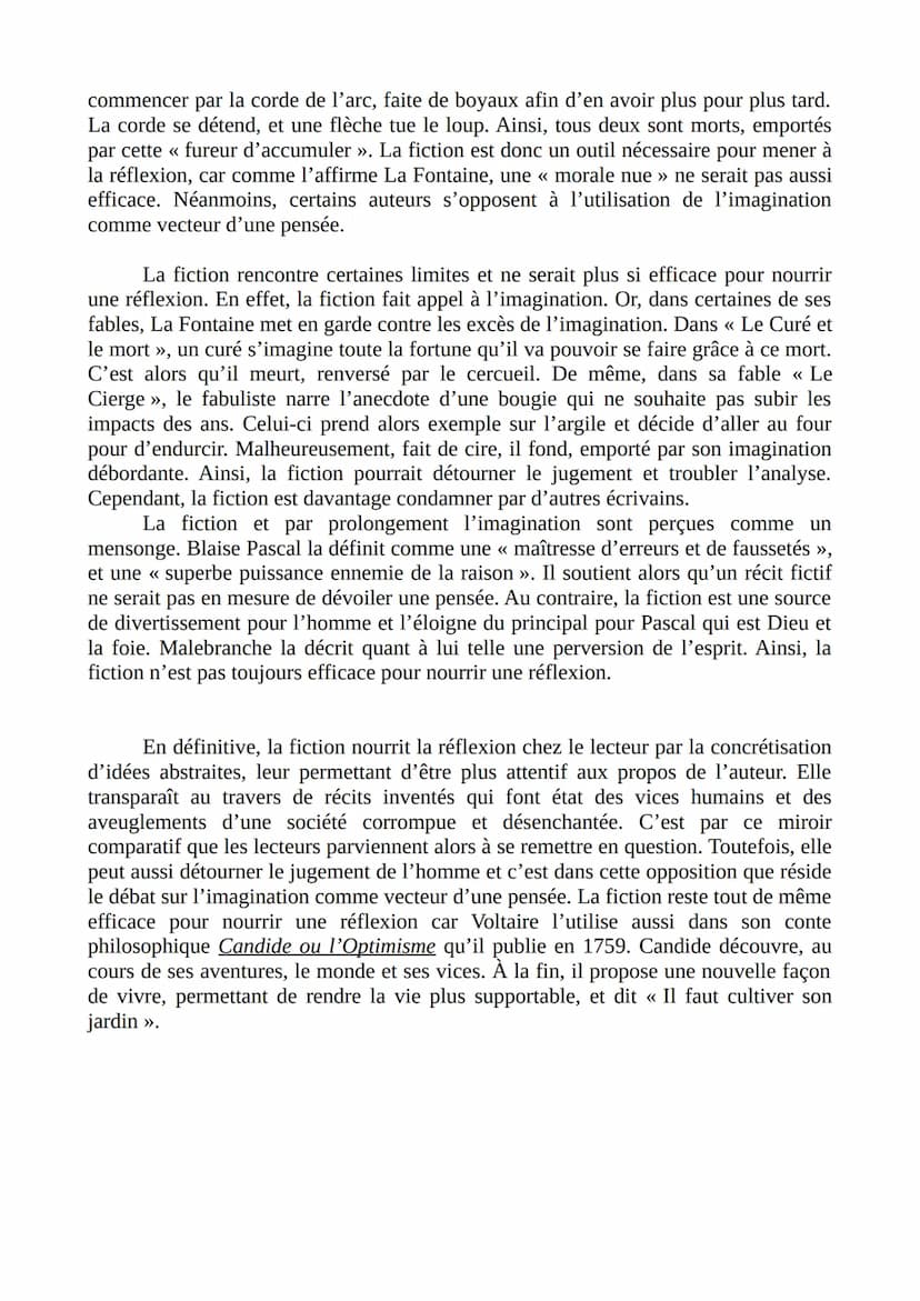 SUJET B: En quoi la fiction peut-elle nourrir la réflexion ? Vous répondrez à
cette question en vous appuyant sur la lecture des Fables de L