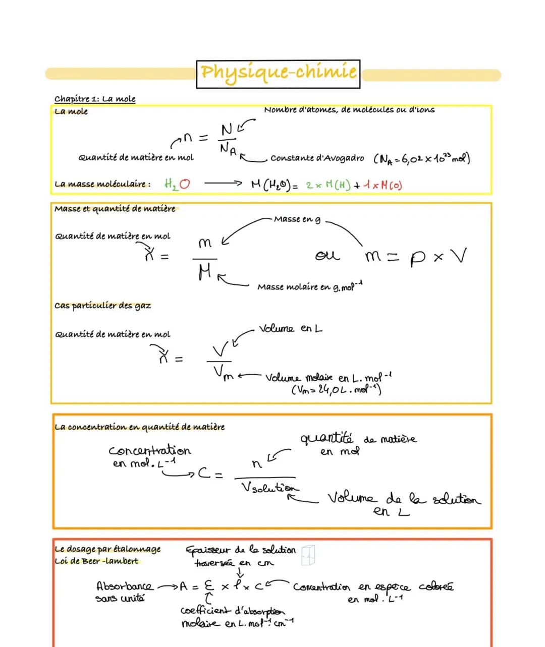 Chapitre 1: La mole
La mole
Quantité de matière en mol
La masse moléculaire: H₂O
Masse et quantité de matière
Quantité de matière en mol
cas