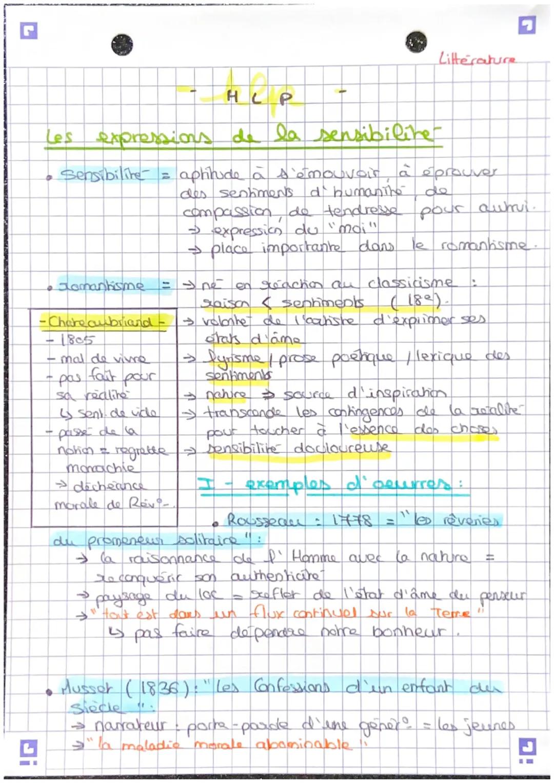 Littérature

T
HLP
Les expressions de la sensibilite
- Sensibilite = aptitude à s'émouvoir, à éprouver
des sentimen's d'humanthe de
compassi