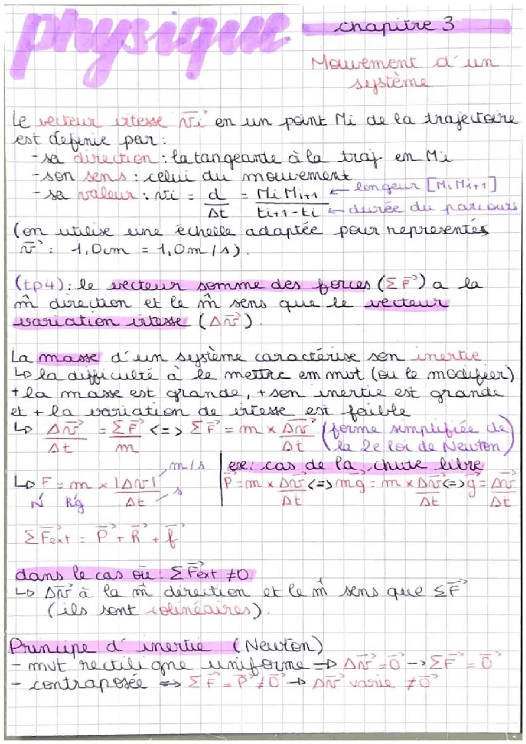 Exercice corrigé 1ere: Mouvement d'un système et chute libre