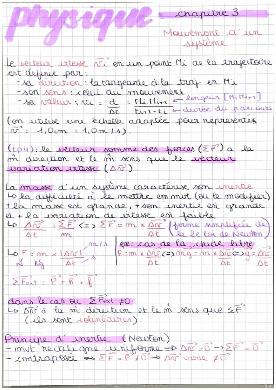 physique
Le vecteur vitesse vi en un point Mi de la trajectoire
est definie par:
-sa direction: la tangeante à la traj en Me
mouvement.
-son