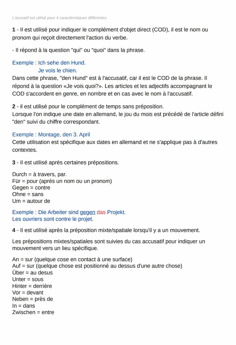 Les déclinaisons
Les déclinaisons en allemand sont utilisés pour indiquer le genre, le nombre et le cas des noms, des adjectifs, des
pronoms