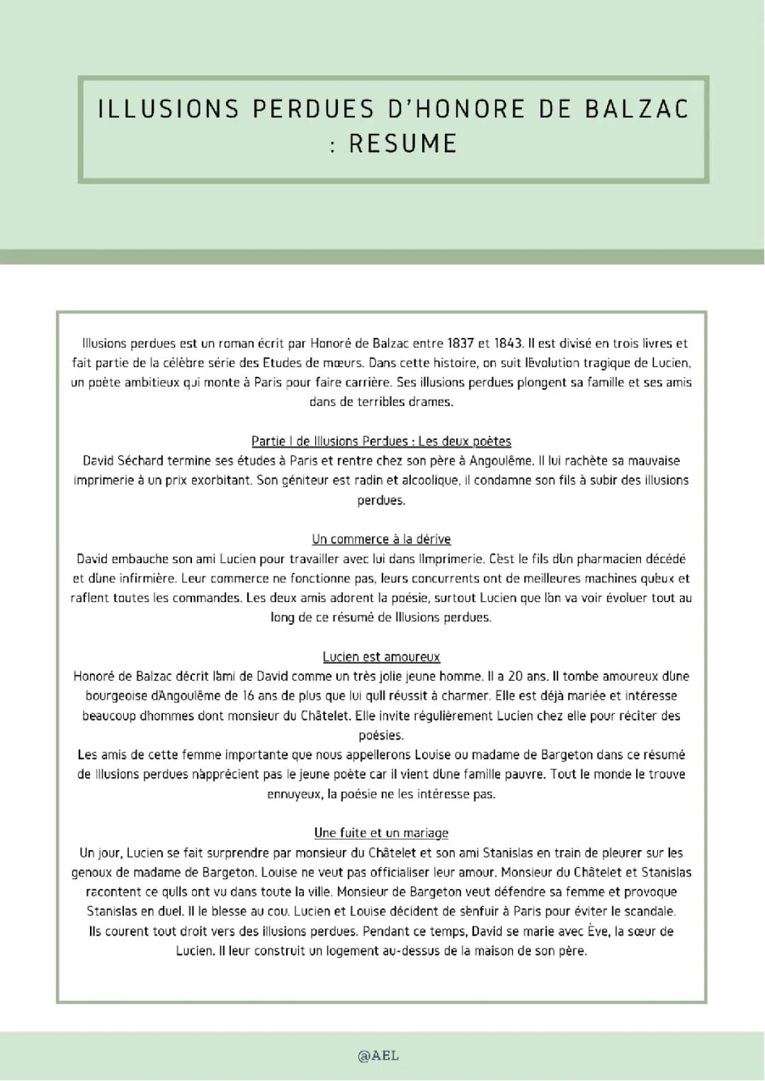 Illusions Perdues de Balzac: Résumé Détaillé Partie 1