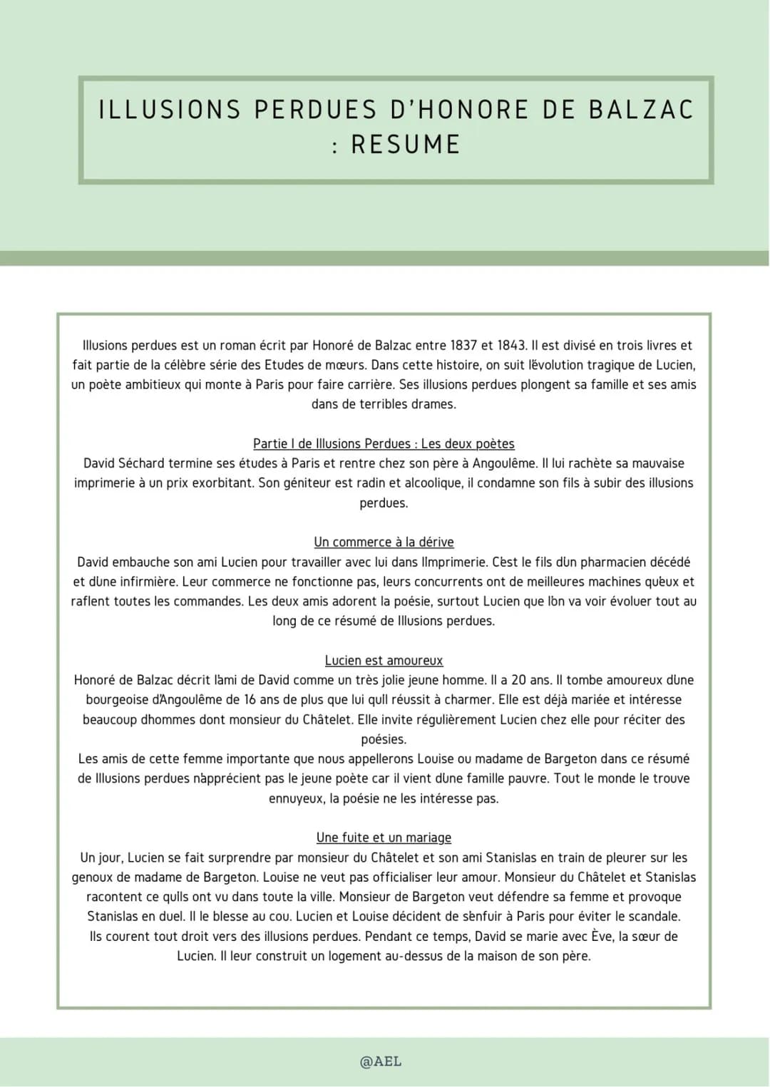 ILLUSIONS PERDUES D'HONORE DE BALZAC
: RESUME
Illusions perdues est un roman écrit par Honoré de Balzac entre 1837 et 1843. Il est divisé en