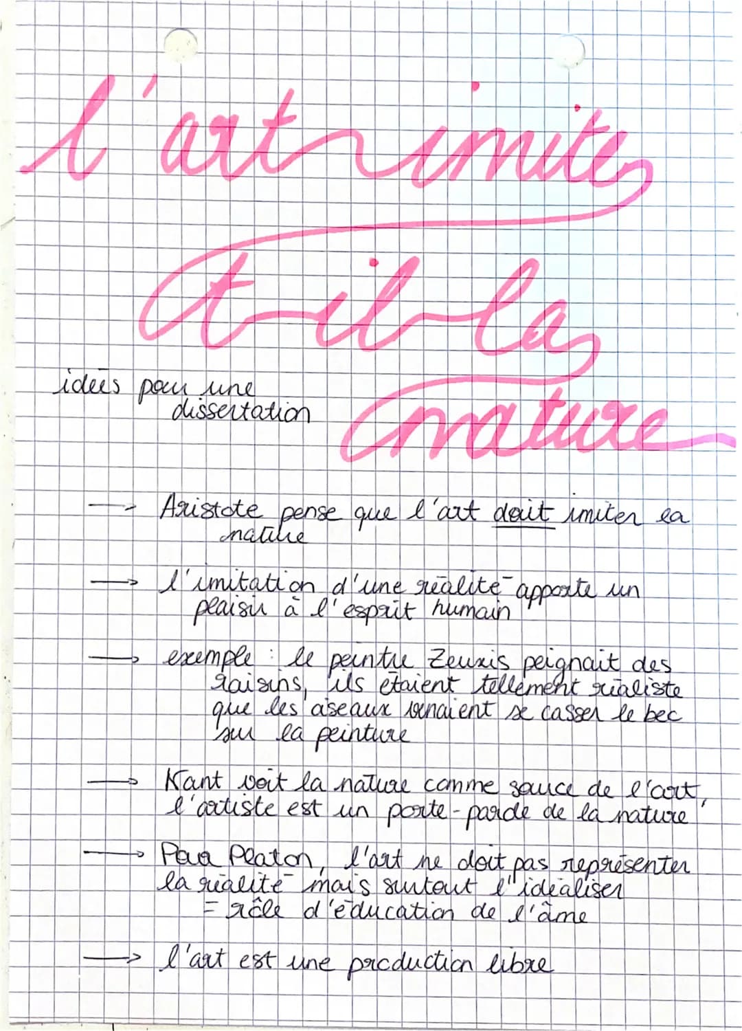 l'artrimites
A ib las
mature
idees pour une
Aristote pense que l'art doit imiter la
ea
mative
dissertation
- l'imitation d'une realite appor