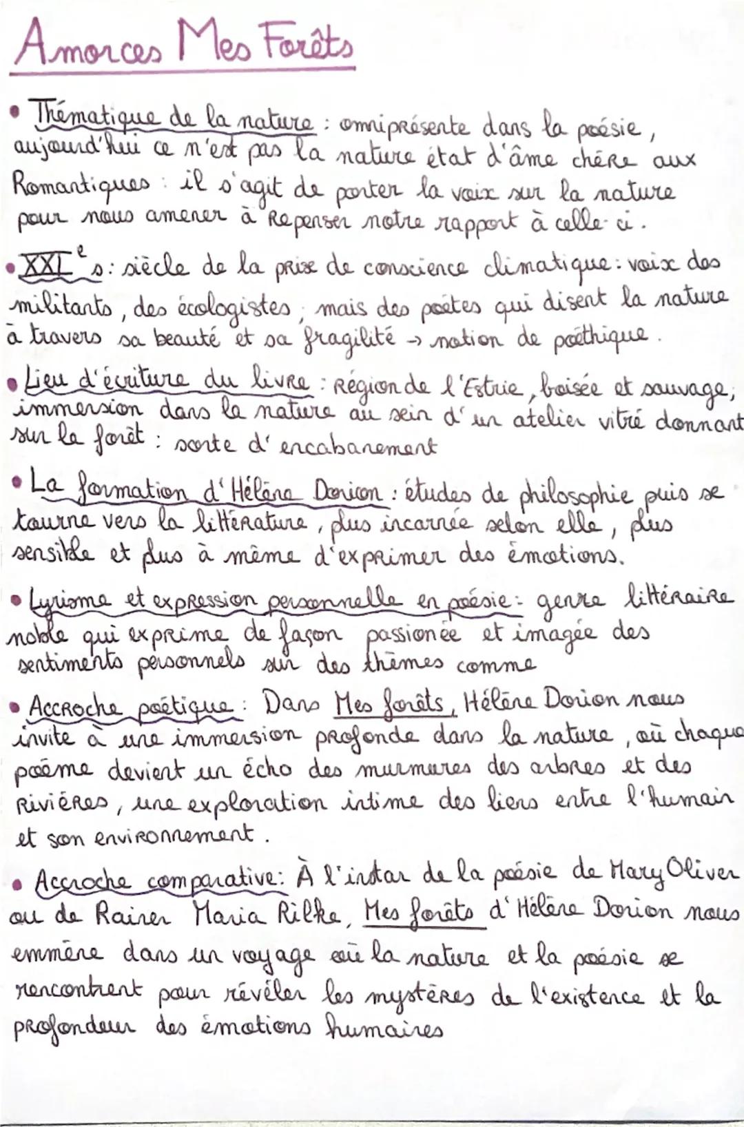Amorces Mes Forêts

• Thématique de la nature: ommiprésente dans la poésie,
aujourd'hui ce n'est pas la nature état d'âme chère aux
e
Romant