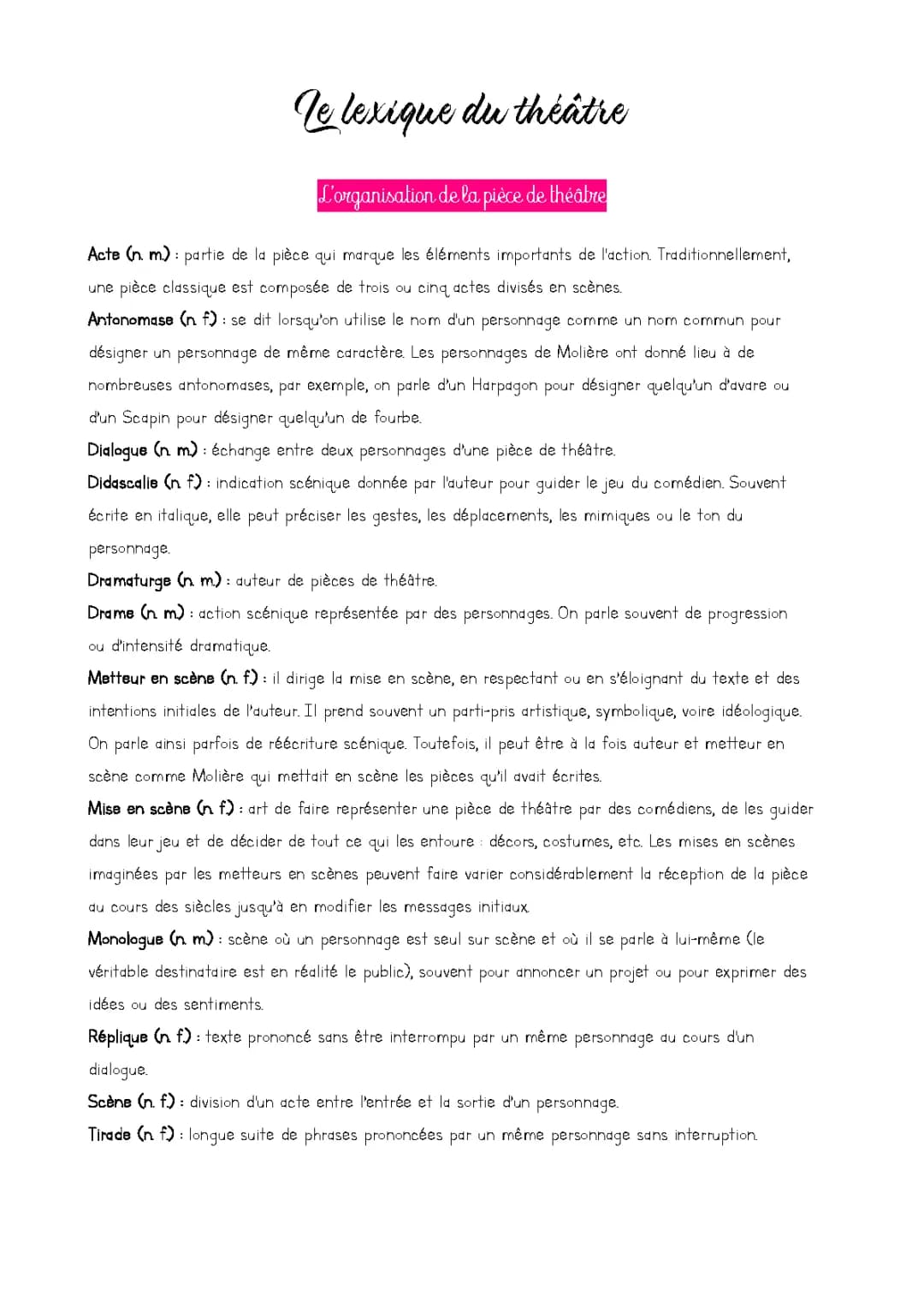Vocabulaire pour le théâtre