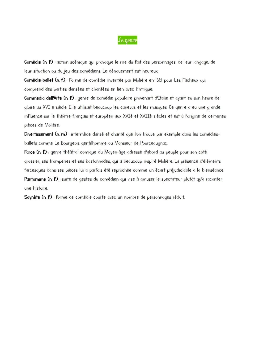 Le lexique du théâtre
L'organisation de la pièce de théâtre
Acte (n. m) : partie de la pièce qui marque les éléments importants de l'action.