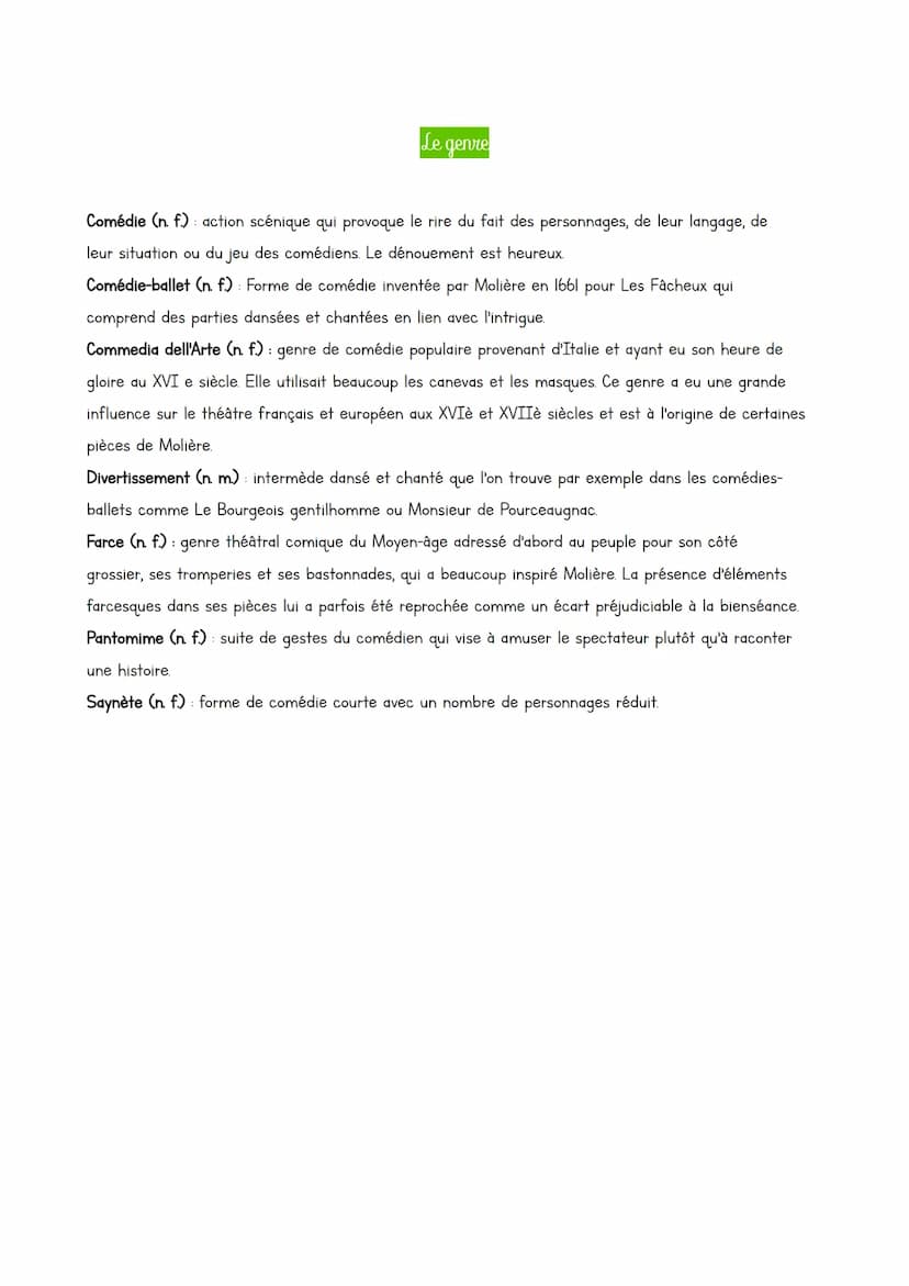 Le lexique du théâtre
L'organisation de la pièce de théâtre
Acte (n. m) : partie de la pièce qui marque les éléments importants de l'action.