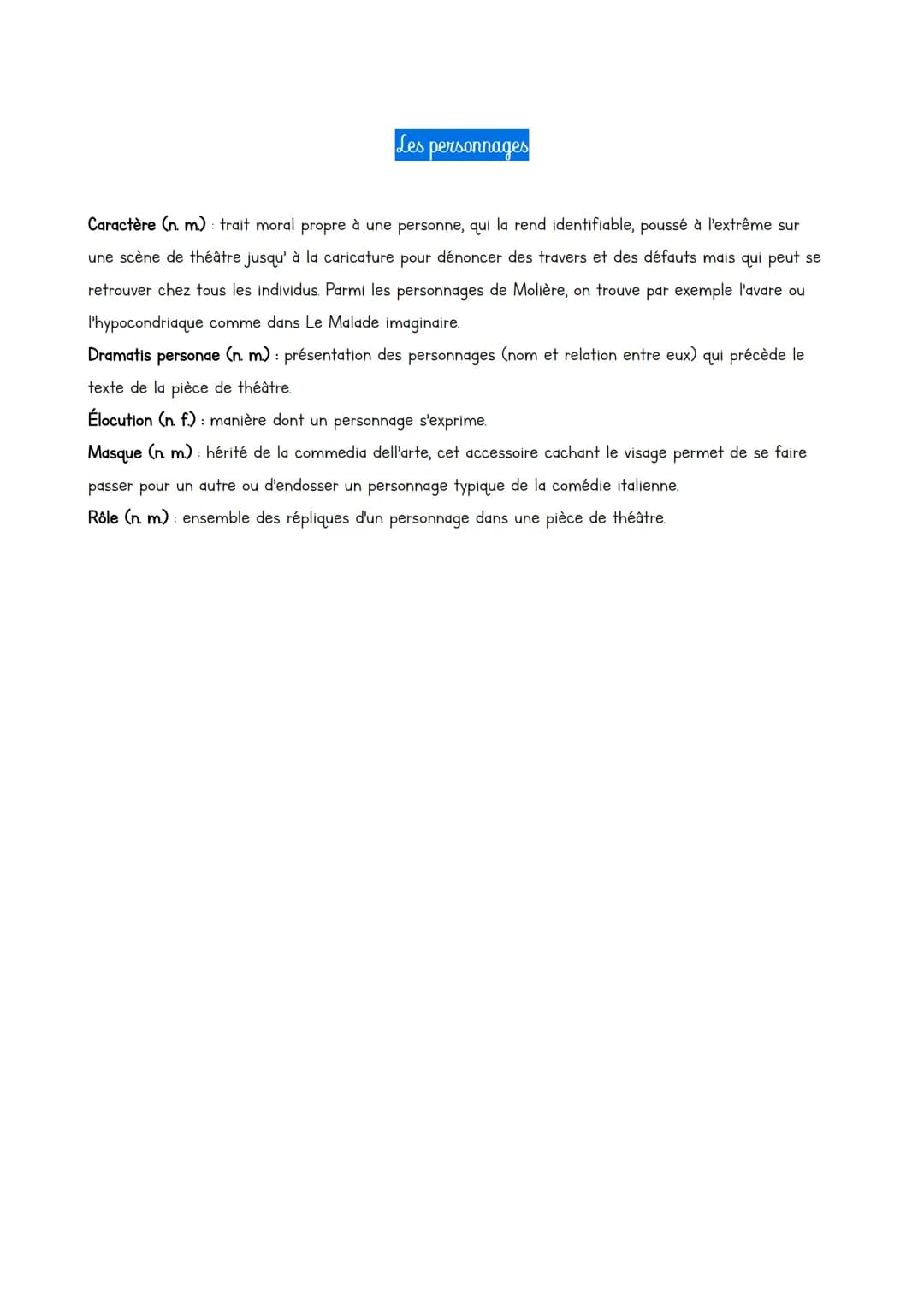 Le lexique du théâtre
L'organisation de la pièce de théâtre
Acte (n. m) : partie de la pièce qui marque les éléments importants de l'action.
