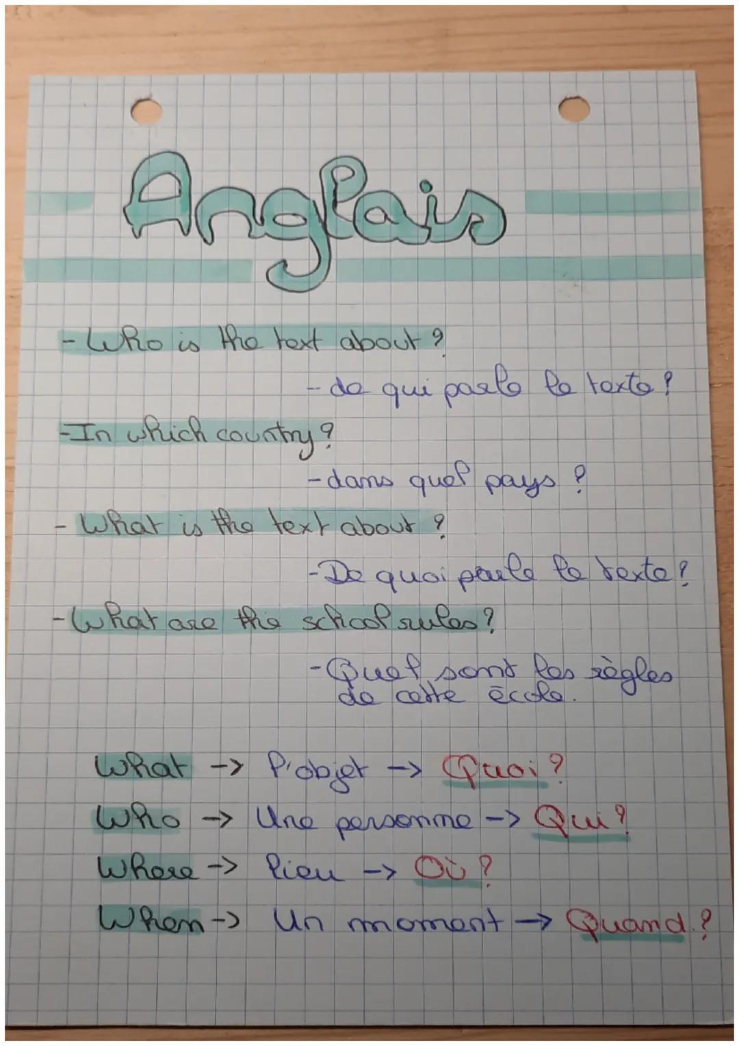 Anglais
mots interrogatifs
When
من
How
How old
What
quoi ?
↓
Quand ?
Quel age
Where
who
What
time
Pourquoi ? +
Quelle
Why
qui ?
fleine?
whos