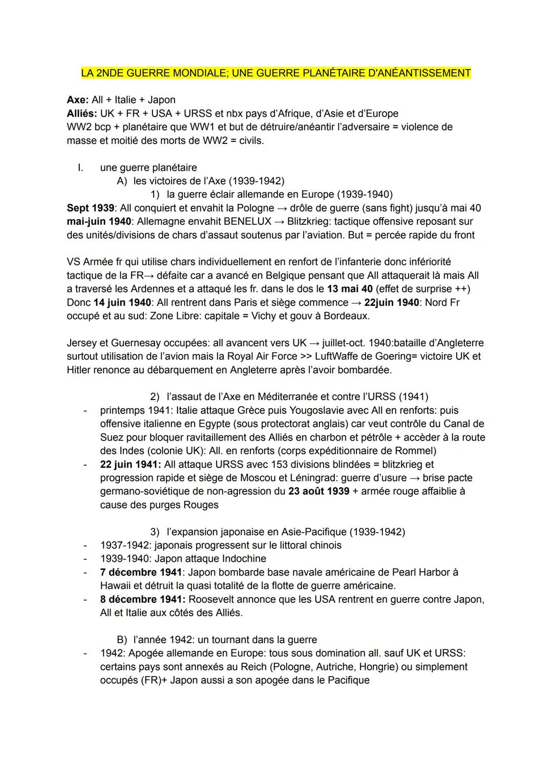 LA 2NDE GUERRE MONDIALE; UNE GUERRE PLANÉTAIRE D'ANÉANTISSEMENT
Axe: All + Italie + Japon
Alliés: UK + FR + USA + URSS et nbx pays d'Afrique