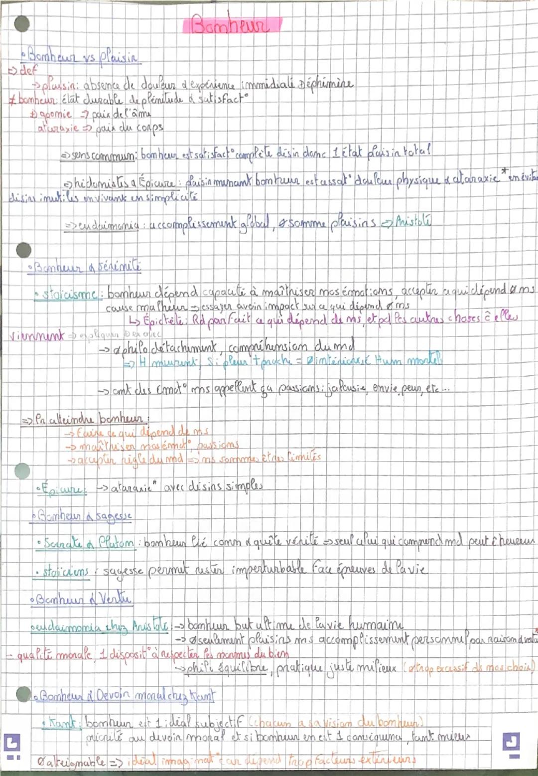 •
•Bonheur vs plaisin
def
Bamheur
plussin: absence de douleur d'expérience immédiali Déphémine
#bonheur élat durable de plenitude a satisfac