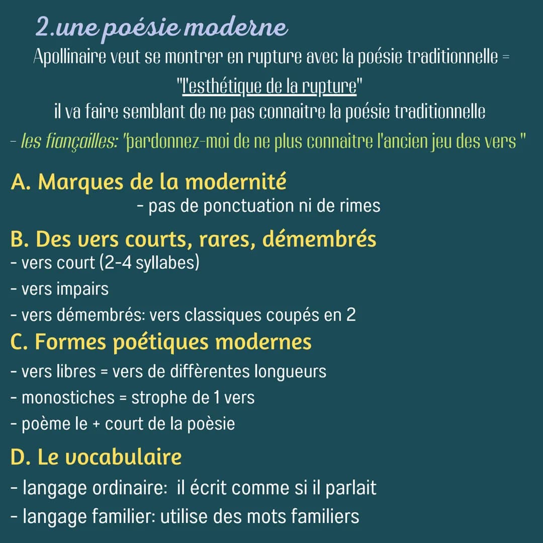 cours de
dissertation
Alcools La forme poétique
Tradition
Moderne la forme poétique
but d'apollinaire: - créer une poésie nouvelle
1. tradit