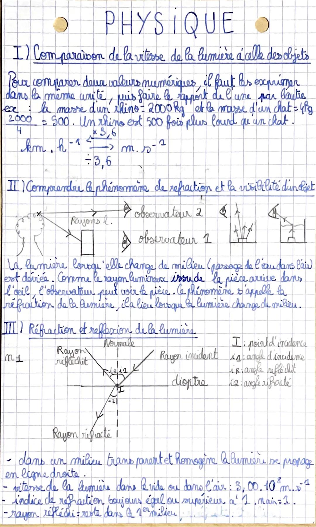 O
PHYSIQUE
I) Comparaison de la vitesse de la lumière à celle des objets
Pour comparer deux valeurs numériques, il faut &s exprimer
dans la 