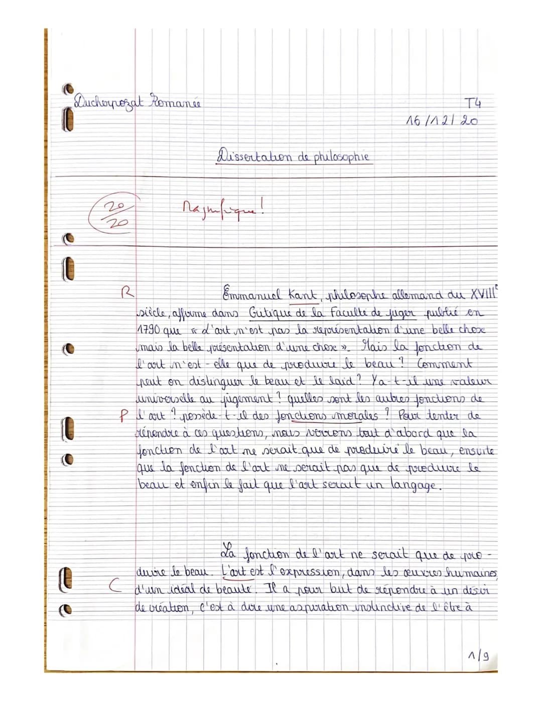 Duchorrozat Romanée
(200
Dissertation de philosophie
Magnifique!
ти
16/12/20
R
Emmanuel Kant, philosophe allemand du XVIII
siècle, affirme d