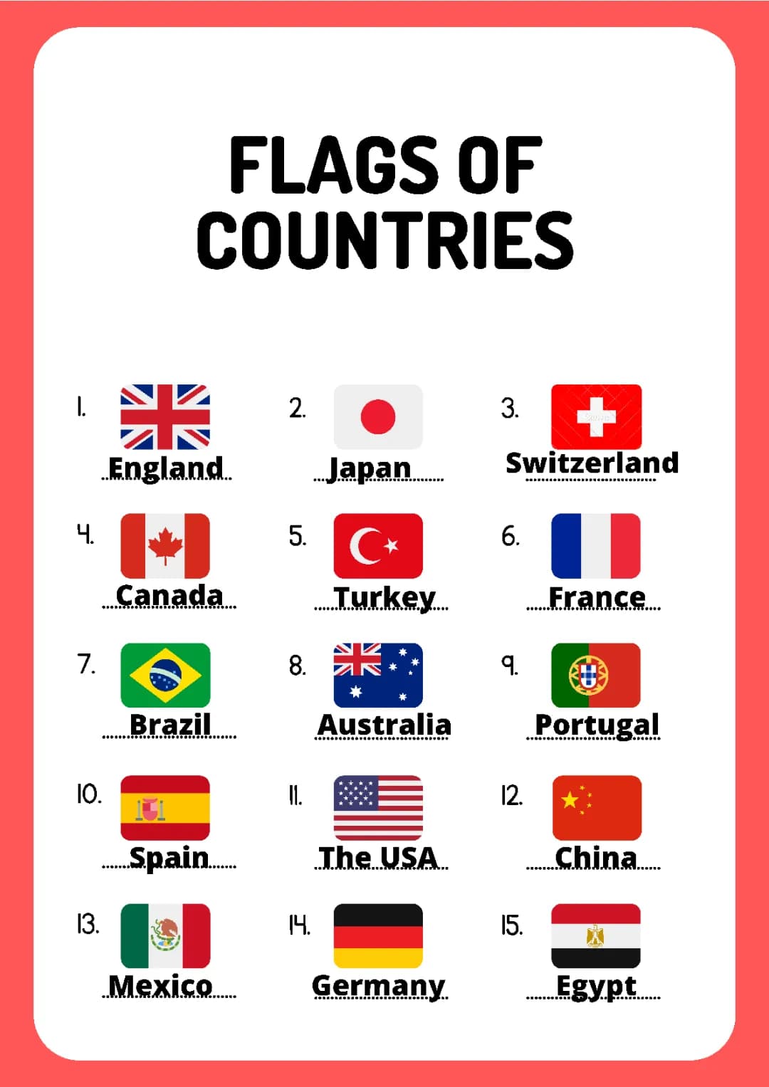 Drapeau des pays en anglais 