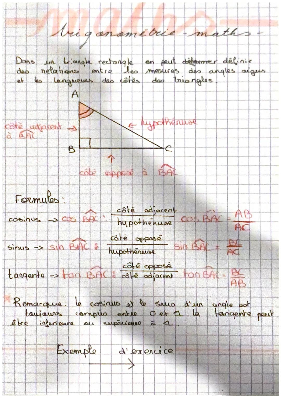 # Trigonométrie - math-

Dans un triangle rectangle on peut défermer définir
des retations entre les mesures des angles aigus
et les longueu