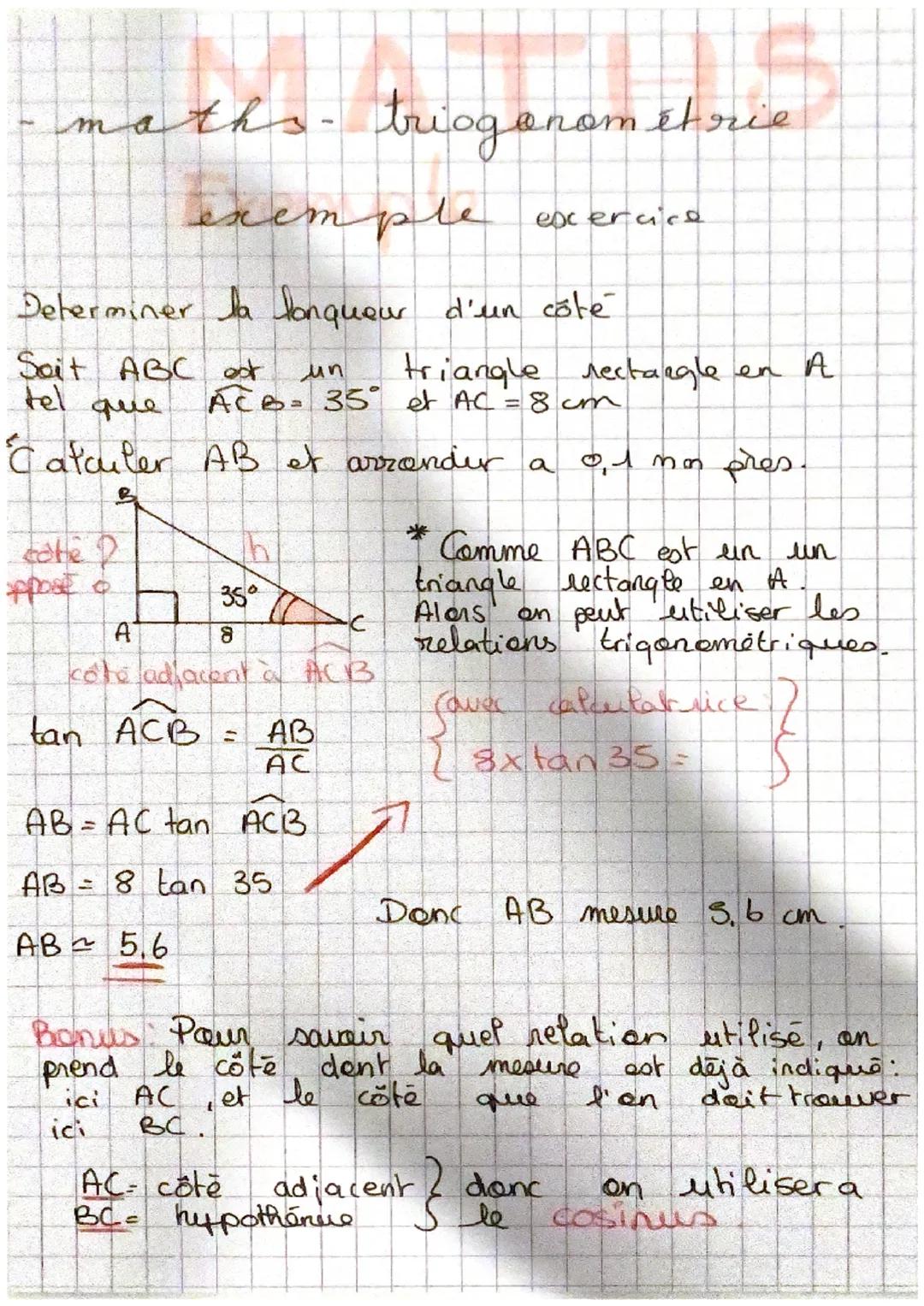 # Trigonométrie - math-

Dans un triangle rectangle on peut défermer définir
des retations entre les mesures des angles aigus
et les longueu