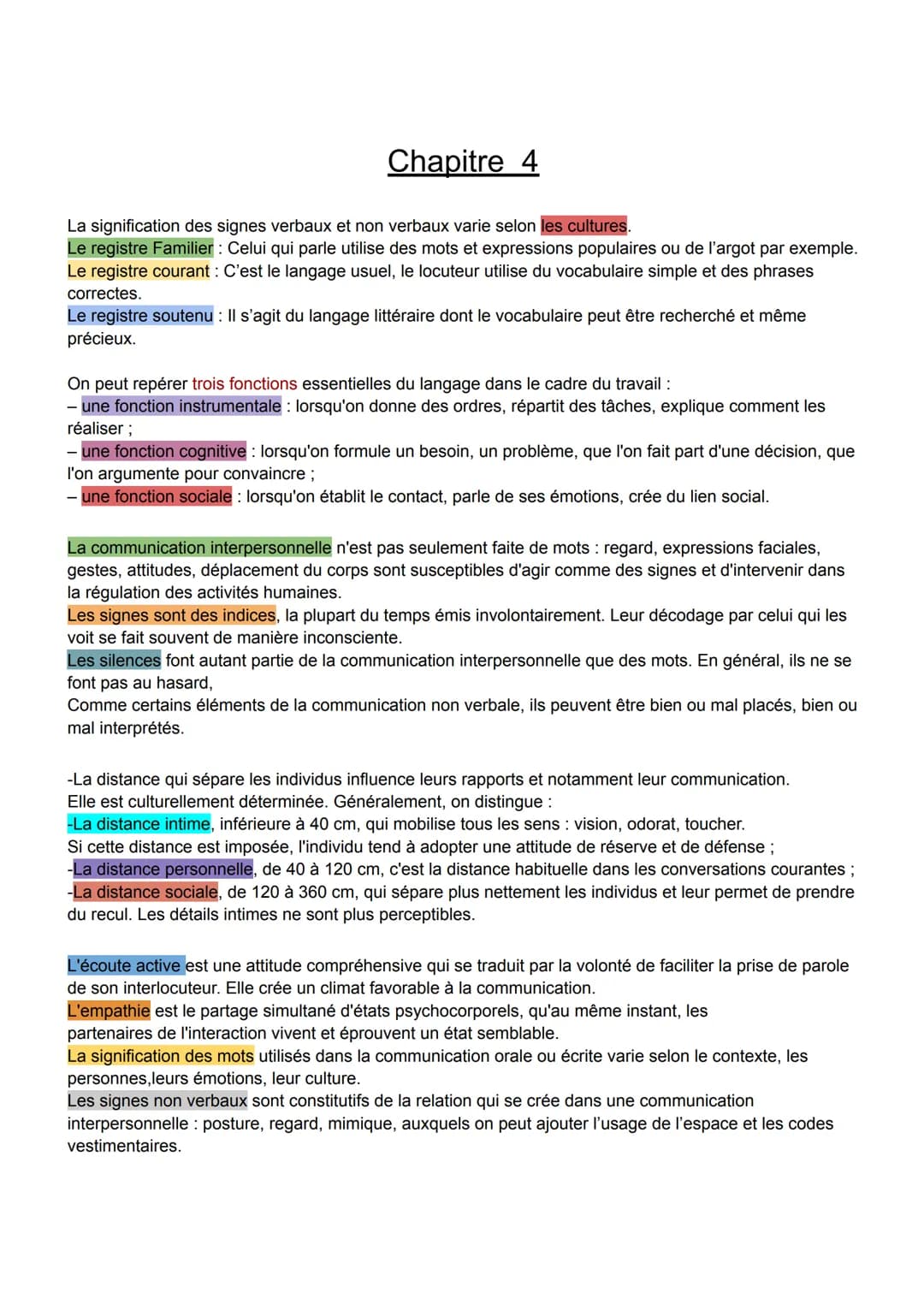 Chapitre 4
La signification des signes verbaux et non verbaux varie selon les cultures.
Le registre Familier: Celui qui parle utilise des mo