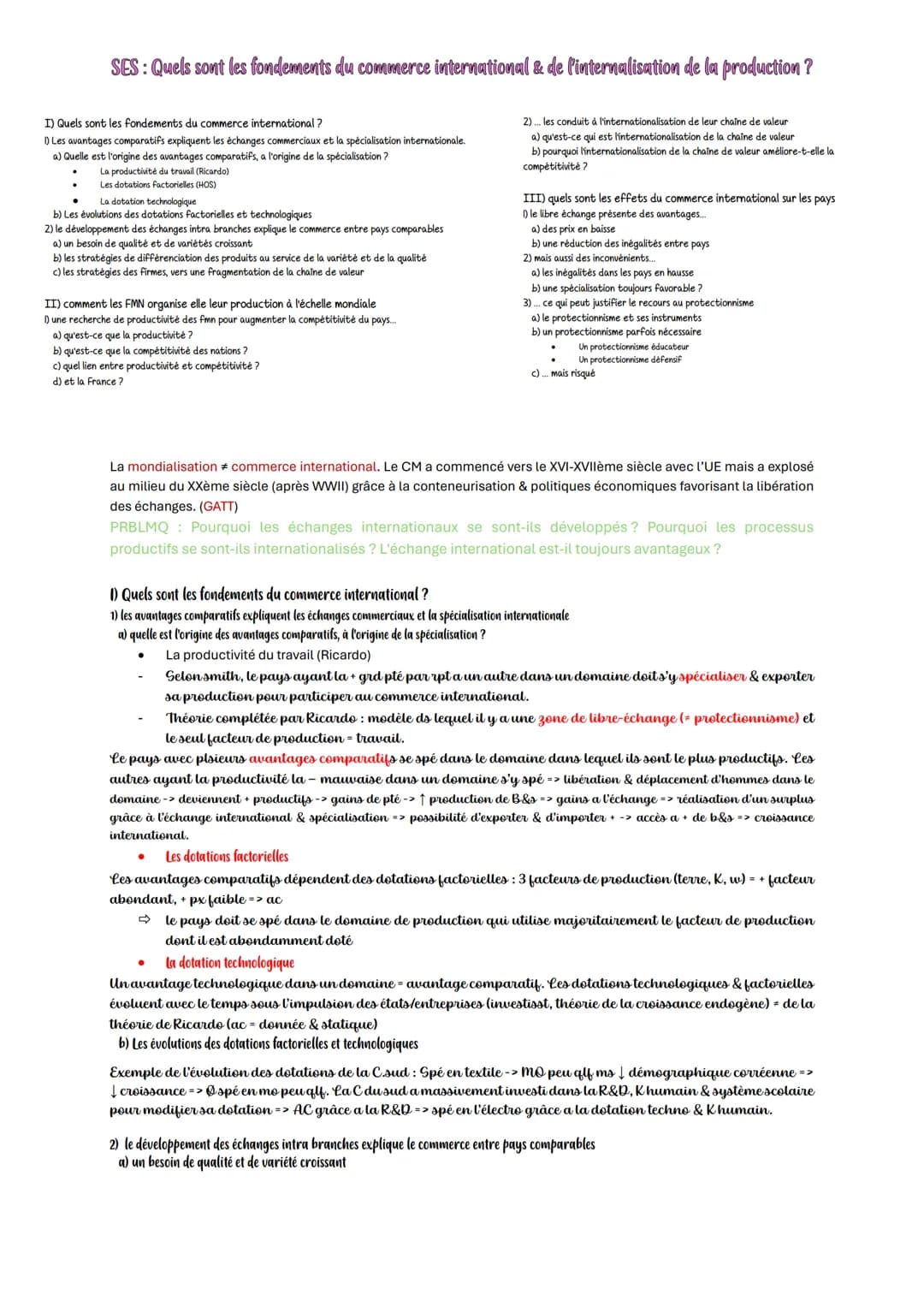 SES: Quels sont les fondements du commerce international & de l'internalisation de la production?
I) Quels sont les fondements du commerce i