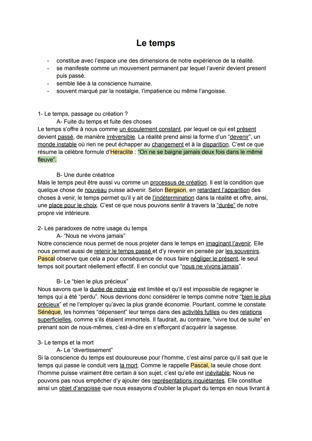 Le temps
constitue avec l'espace une des dimensions de notre expérience de la réalité.
se manifeste comme un mouvement permanent par lequel 