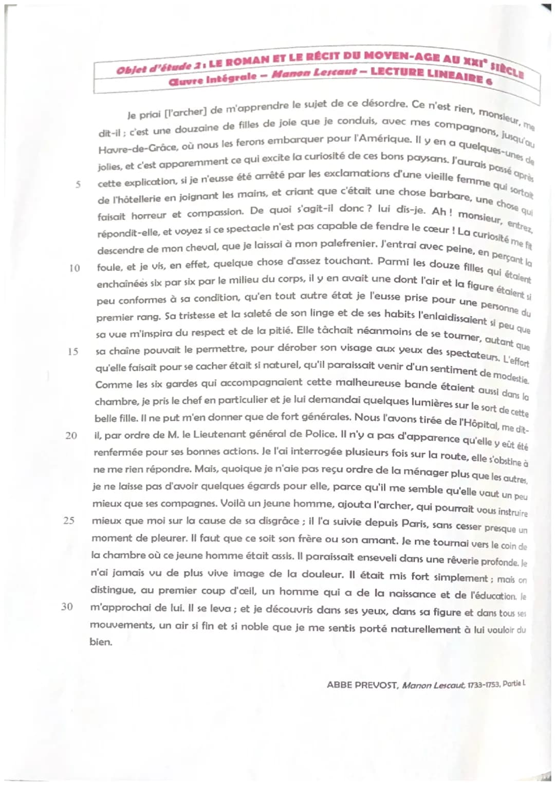 5
10
15
20
25
30
Objet d'étude 2: LE ROMAN ET LE RÉCIT DU MOYEN-AGE AU XXI SIRCLE
Cuvre Intégrale - Manon Lescaut- LECTURE LINEAIRE 6
Je pri