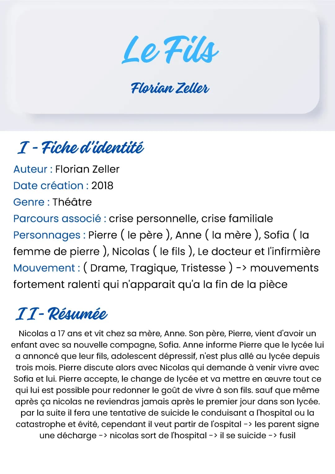 Le Fils de Florian Zeller : Résumés et Analyses Simples