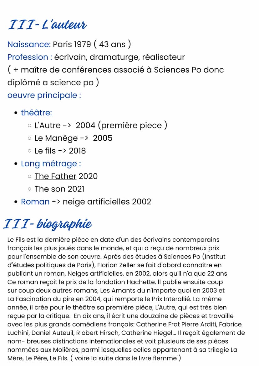 Le Fils
Florian Zeller
I-Fiche d'identité
Auteur: Florian Zeller
Date création : 2018
Genre : Théâtre
Parcours associé : crise personnelle, 