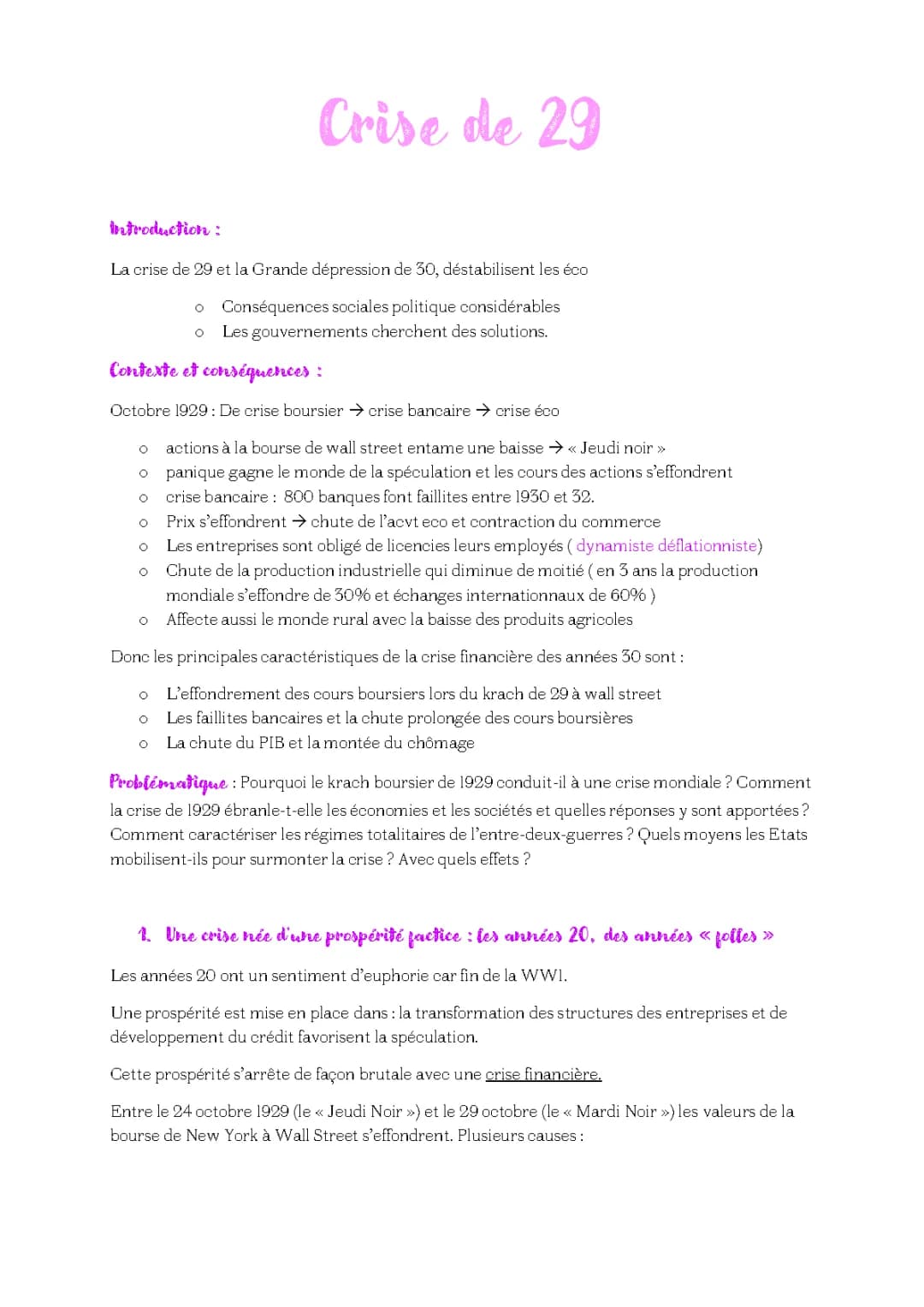 crise de 29 synthèse 