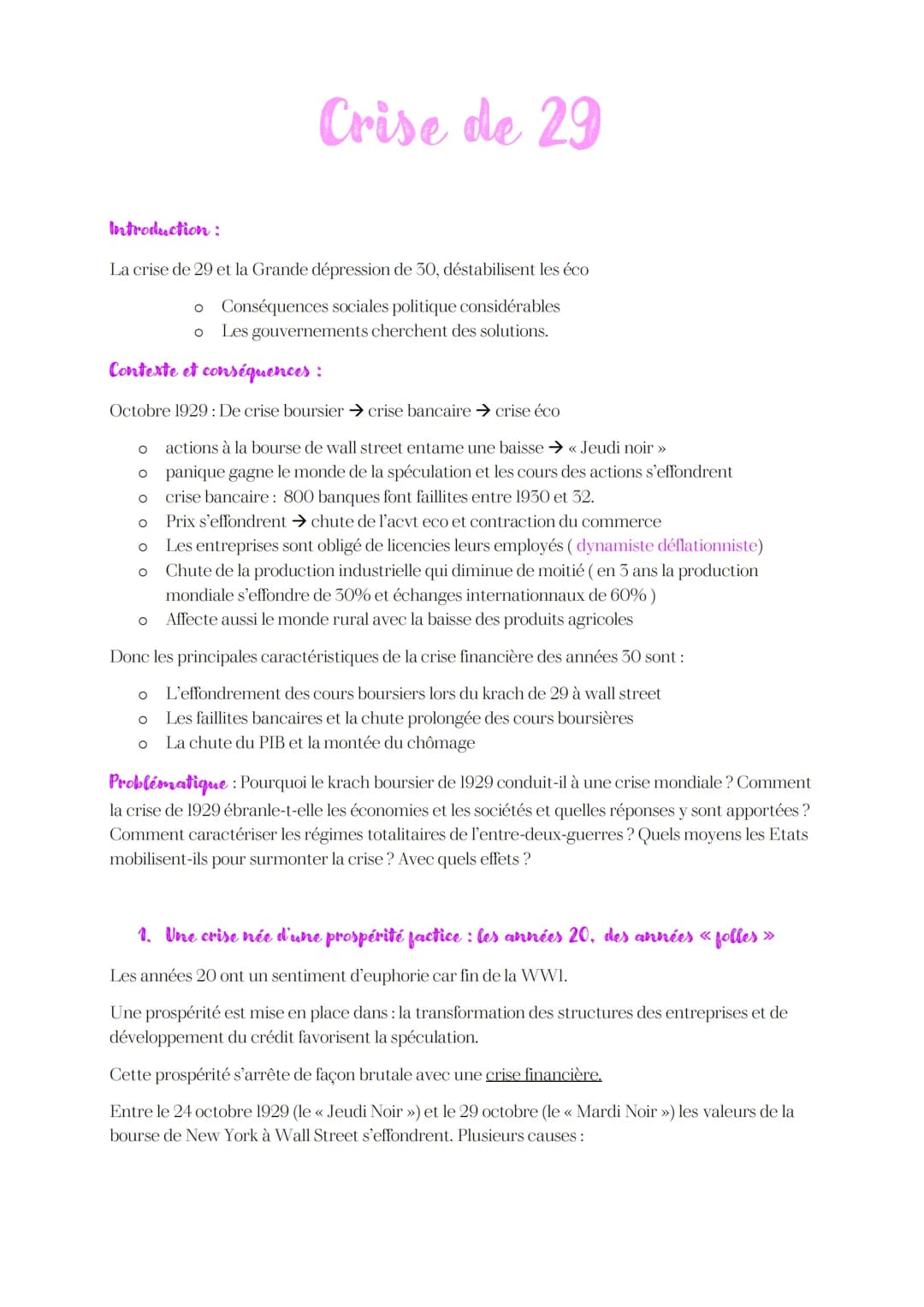 Introduction:
La crise de 29 et la Grande dépression de 30, déstabilisent les éco
o Conséquences sociales politique considérables
O
Les gouv