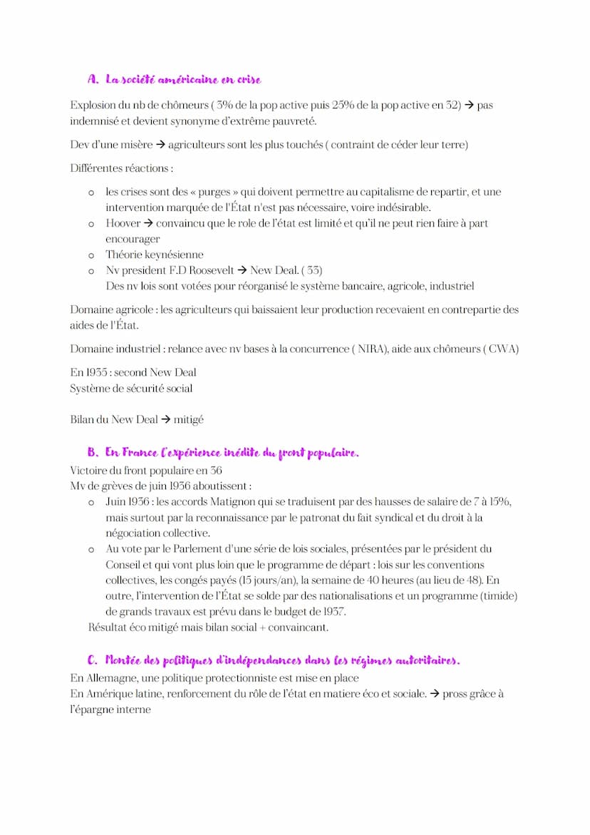 Introduction:
La crise de 29 et la Grande dépression de 30, déstabilisent les éco
o Conséquences sociales politique considérables
O
Les gouv