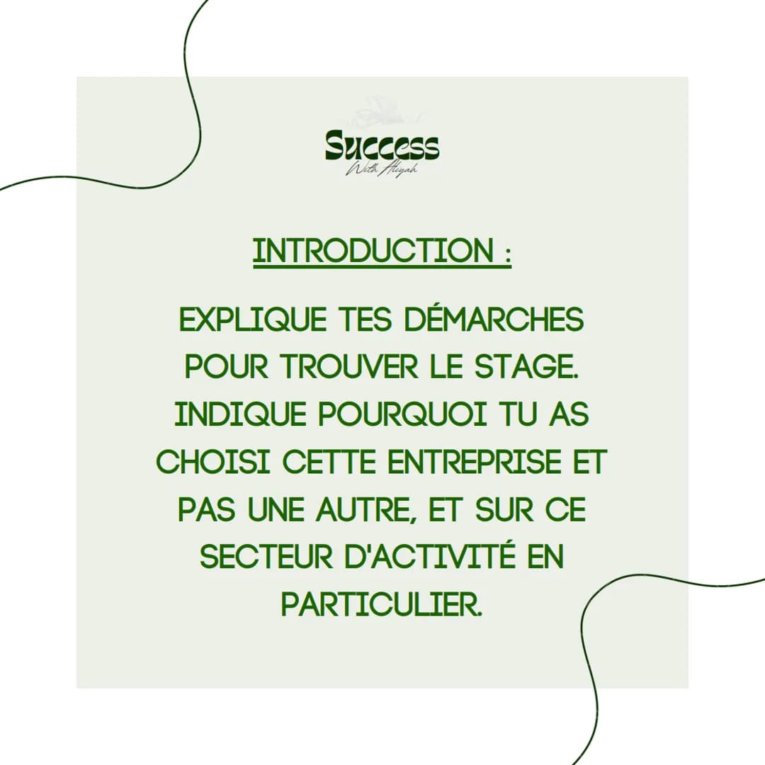 Success
With Aliyah
LE RAPPORT
DE STAGE
seme Success
With Aliyah
LE RAPPORT DE STAGE EST LE
COMPTE-RENDU QUI PERMET DE
COMPRENDRE TES MISSIO