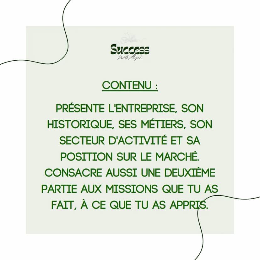 Success
With Aliyah
LE RAPPORT
DE STAGE
seme Success
With Aliyah
LE RAPPORT DE STAGE EST LE
COMPTE-RENDU QUI PERMET DE
COMPRENDRE TES MISSIO