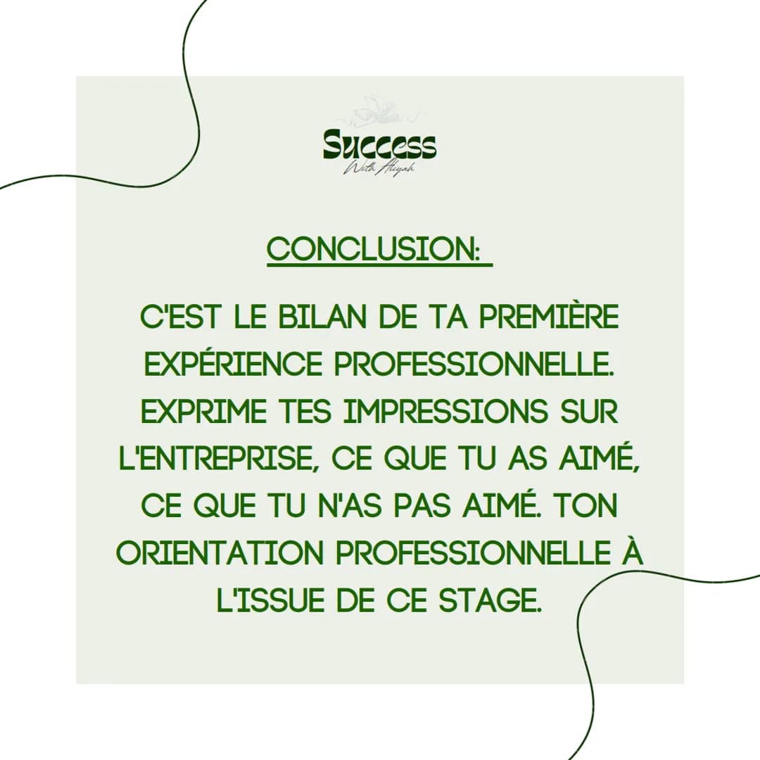 Success
With Aliyah
LE RAPPORT
DE STAGE
seme Success
With Aliyah
LE RAPPORT DE STAGE EST LE
COMPTE-RENDU QUI PERMET DE
COMPRENDRE TES MISSIO