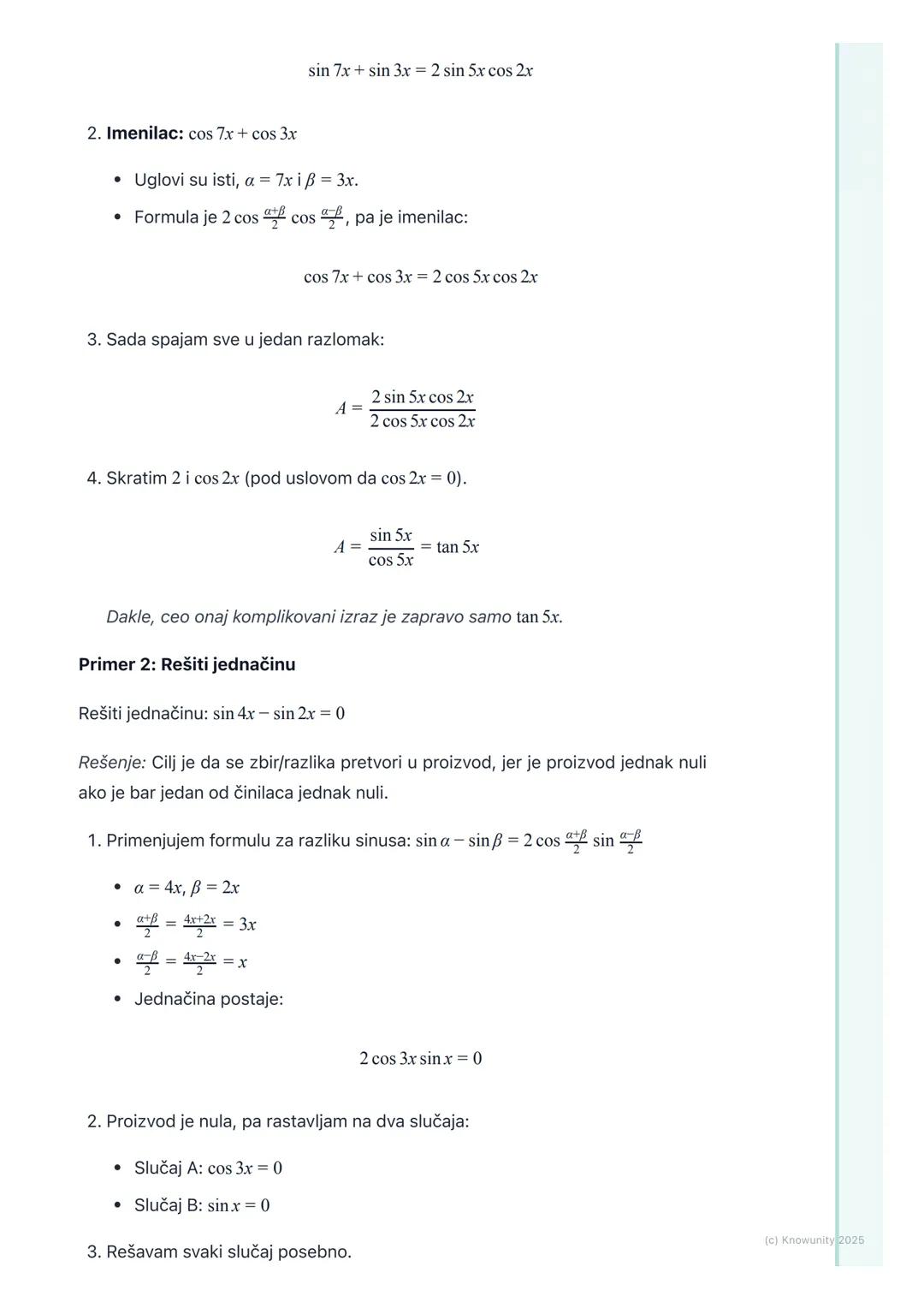 # Formule transformacije zbira i
razlike u proizvod i obrnuto

Uvod i značaj formula

Ove formule su jako važne jer nam omogućavaju da zbiro