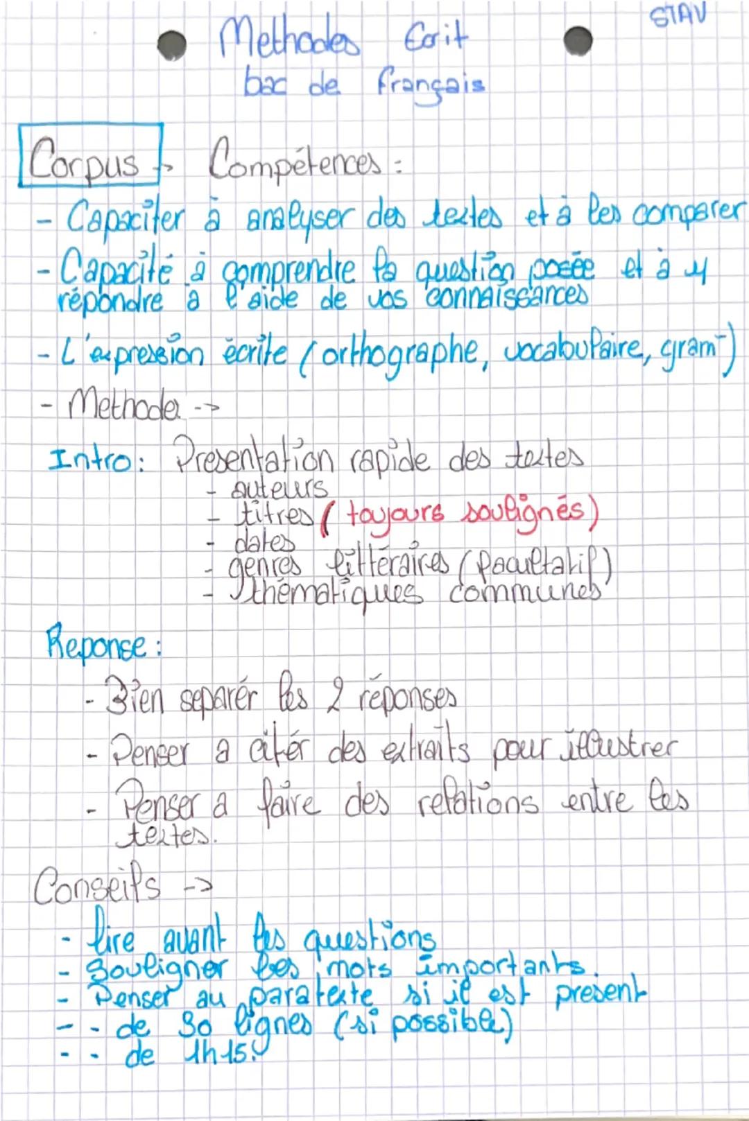 Corpus bac de français STAV 