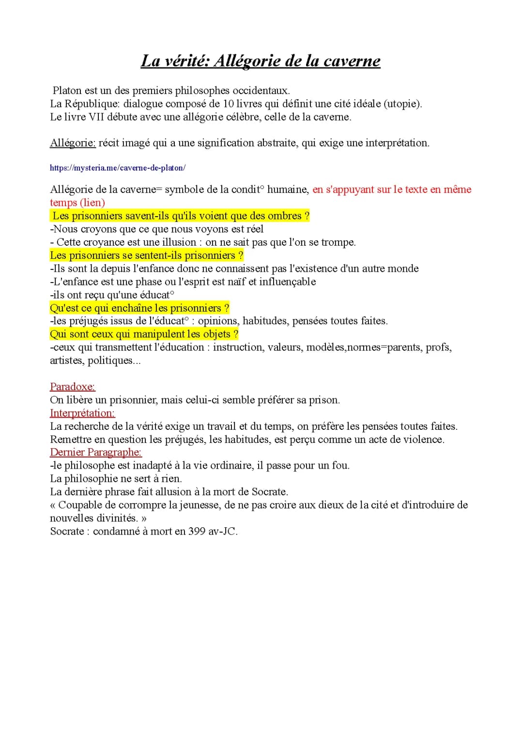 L'Allégorie de la Caverne: Explication Simple