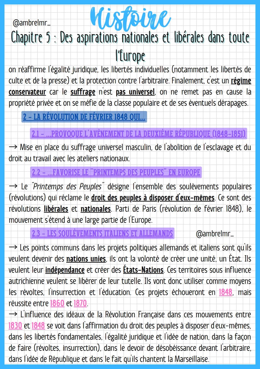 Histoire
@ambrelmr_
Chapitre 5: Des aspirations nationales et libérales dans toute
I'Europe
I - CE RETOUR EN ARRIÈRE (CETTE RÉ-ACTION) N'ARR