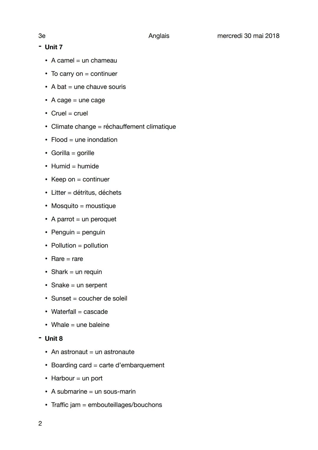 3e
Vocabulary
Sujet
1
Unit 5
• Beef viande d'une vache
• Pork viande d'un cochon
• Boiled cuisiné avec de l'eau bouillante
Cabbage = chou
Co