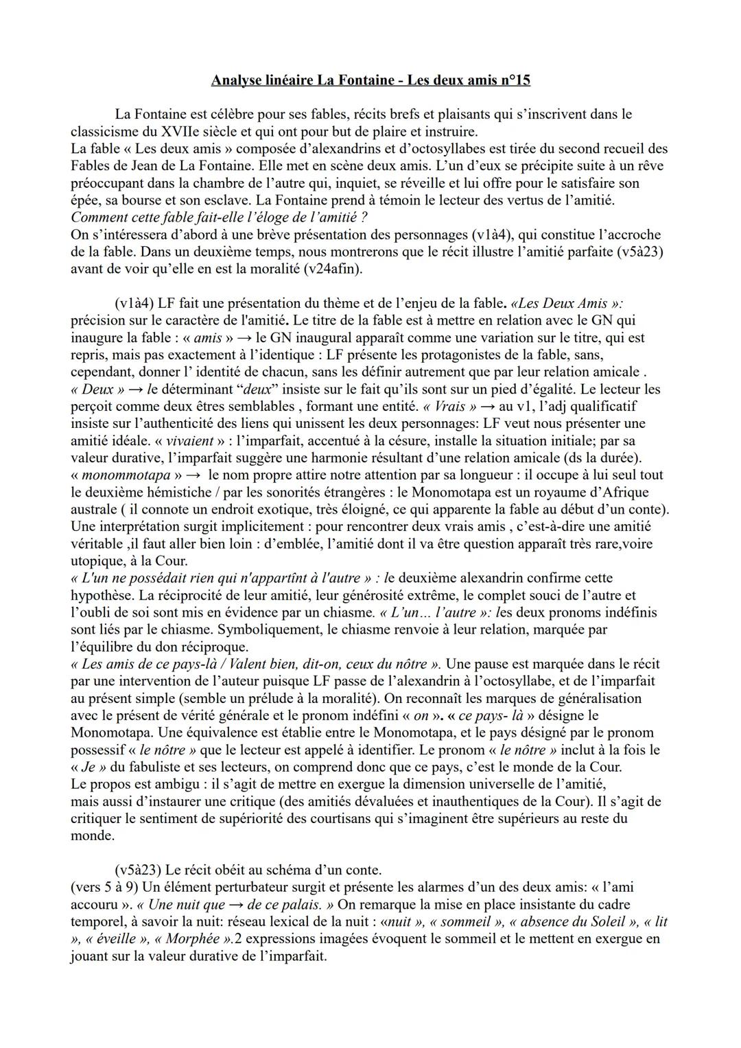 # Analyse linéaire La Fontaine - Les deux amis n°15

La Fontaine est célèbre pour ses fables, récits brefs et plaisants qui s'inscrivent dan