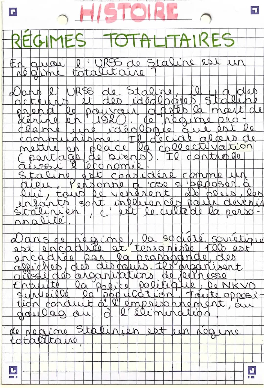 Le Régime Totalitaire de Staline Pour les 3èmes - Résumé et Dates